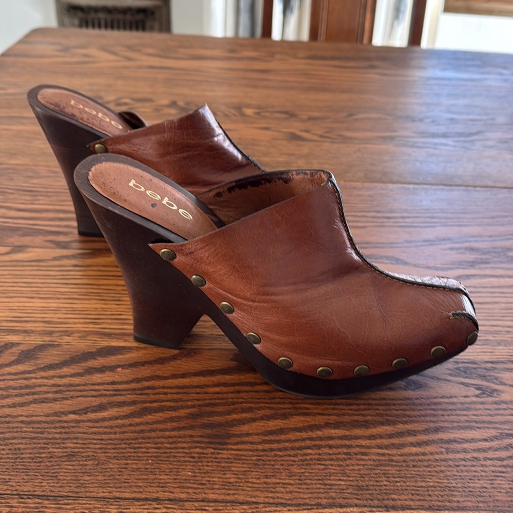 Brown Leather Heeled Clogs! - image 2